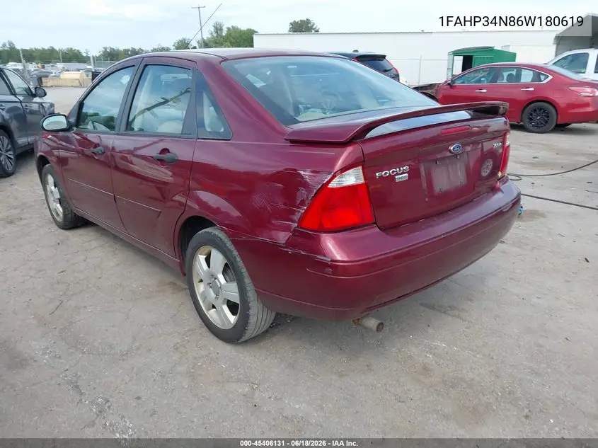 2006 Ford Focus Zx4 VIN: 1FAHP34N86W180619 Lot: 45406131