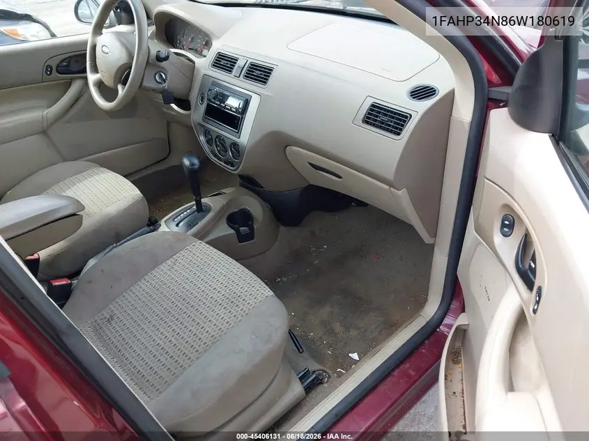 2006 Ford Focus Zx4 VIN: 1FAHP34N86W180619 Lot: 45406131