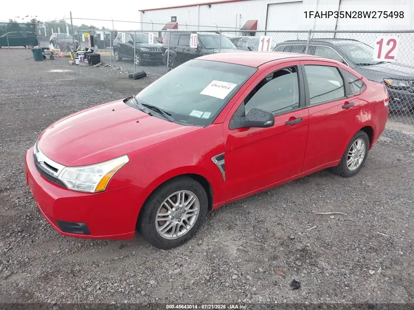 2008 Ford Focus Se VIN: 1FAHP35N28W275498 Lot: 45643014