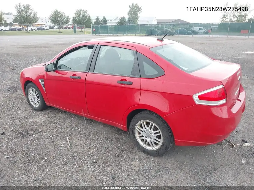 2008 Ford Focus Se VIN: 1FAHP35N28W275498 Lot: 45643014