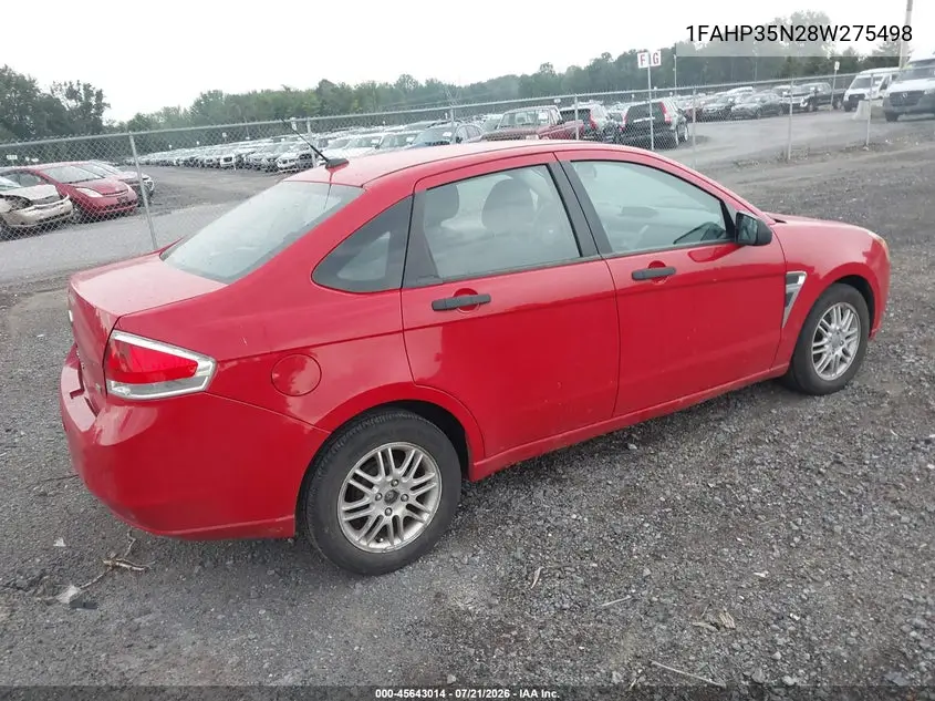 2008 Ford Focus Se VIN: 1FAHP35N28W275498 Lot: 45643014