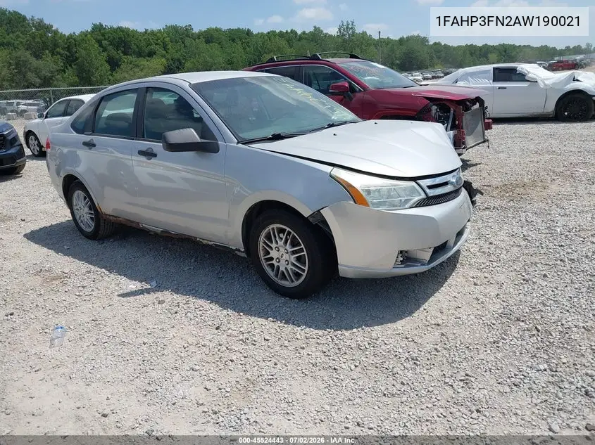 2010 Ford Focus Se VIN: 1FAHP3FN2AW190021 Lot: 45524443