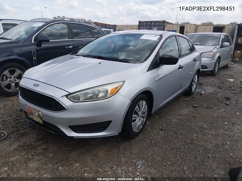 2015 Ford Focus S VIN: 1FADP3E2XFL298451 Lot: 45222441