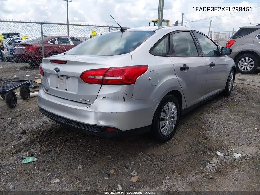 2015 Ford Focus S VIN: 1FADP3E2XFL298451 Lot: 45222441