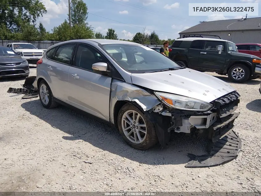 2016 Ford Focus Se VIN: 1FADP3K26GL322475 Lot: 45565221