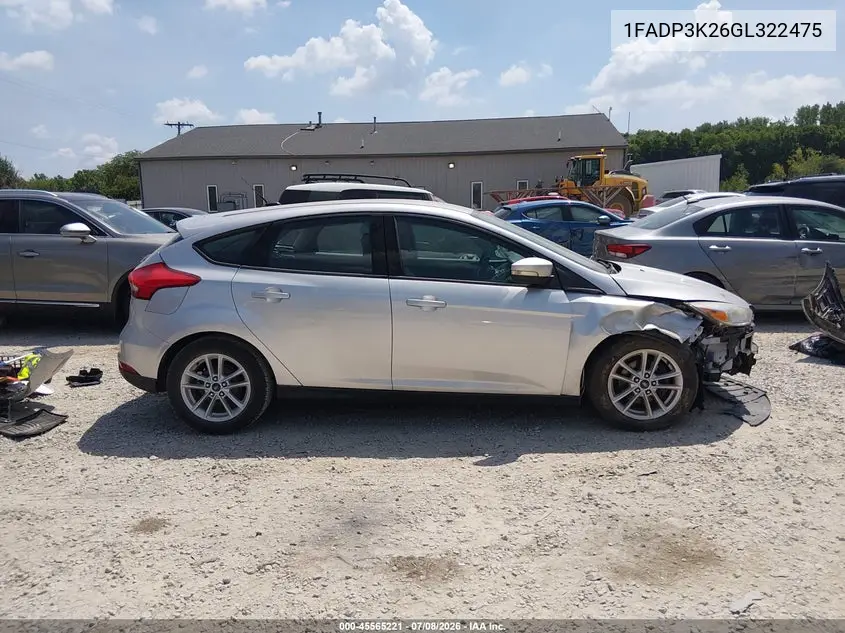 2016 Ford Focus Se VIN: 1FADP3K26GL322475 Lot: 45565221