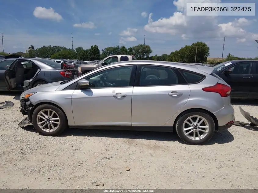 2016 Ford Focus Se VIN: 1FADP3K26GL322475 Lot: 45565221
