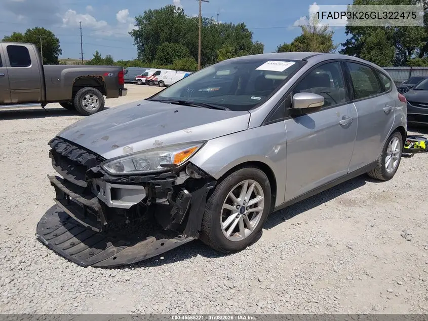 2016 Ford Focus Se VIN: 1FADP3K26GL322475 Lot: 45565221