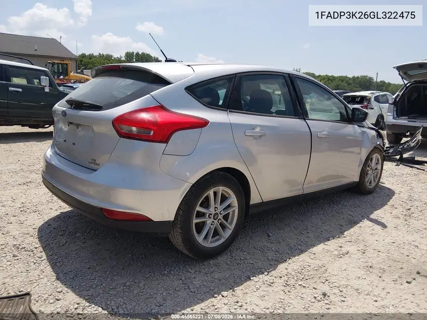 2016 Ford Focus Se VIN: 1FADP3K26GL322475 Lot: 45565221