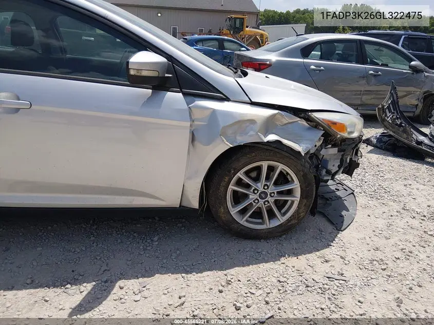 2016 Ford Focus Se VIN: 1FADP3K26GL322475 Lot: 45565221