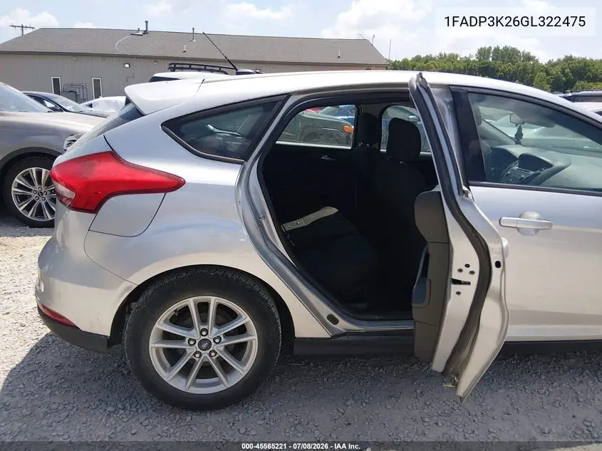 2016 Ford Focus Se VIN: 1FADP3K26GL322475 Lot: 45565221