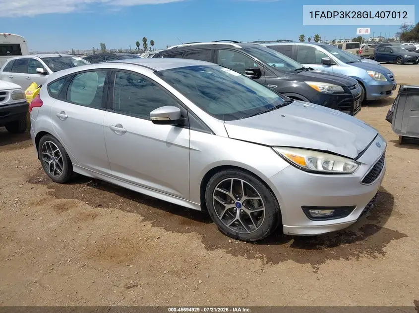 2016 Ford Focus Se VIN: 1FADP3K28GL407012 Lot: 45694929