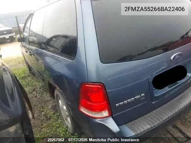 2006 Ford Freestar Se VIN: 2FMZA55266BA22406 Lot: 20267062