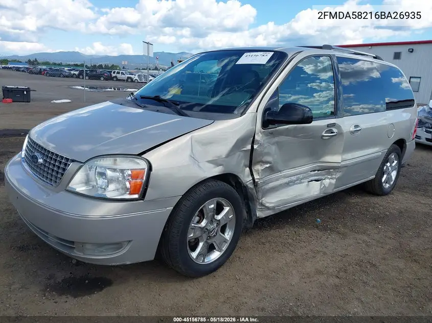 2006 Ford Freestar Limited VIN: 2FMDA58216BA26935 Lot: 45156785