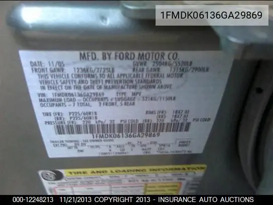 2006 Ford Freestyle Limited VIN: 1FMDK06136GA29869 Lot: 12248213