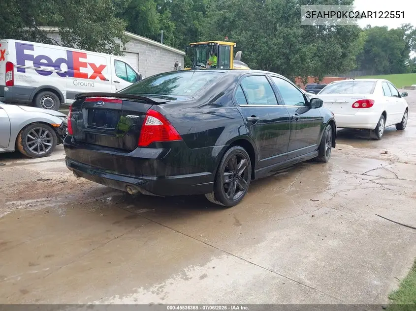 2010 Ford Fusion Sport VIN: 3FAHP0KC2AR122551 Lot: 45536368