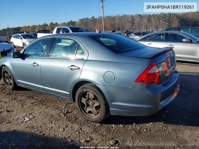 3FAHP0HA1BR119261 2011 Ford Fusion Se