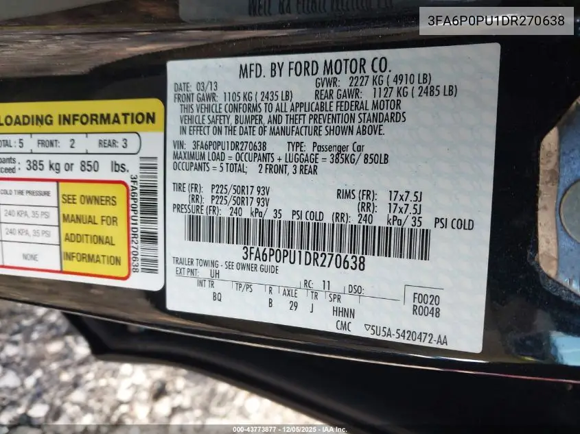 3FA6P0PU1DR270638 2013 Ford Fusion Energi Se Luxury