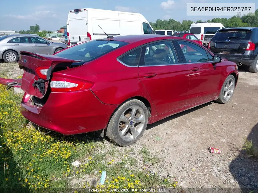 2014 Ford Fusion Se VIN: 3FA6P0H94ER325787 Lot: 12642467