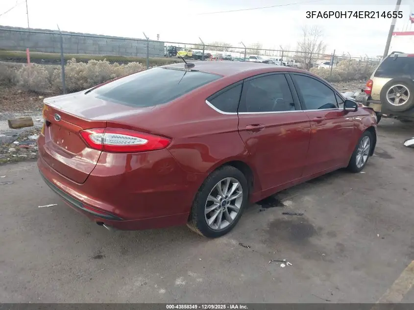 3FA6P0H74ER214655 2014 Ford Fusion Se