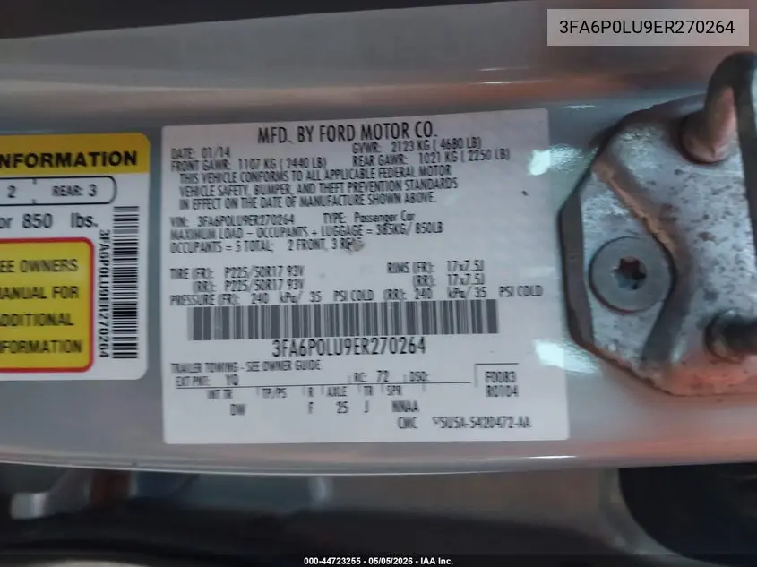 3FA6P0LU9ER270264 2014 Ford Fusion Hybrid Se
