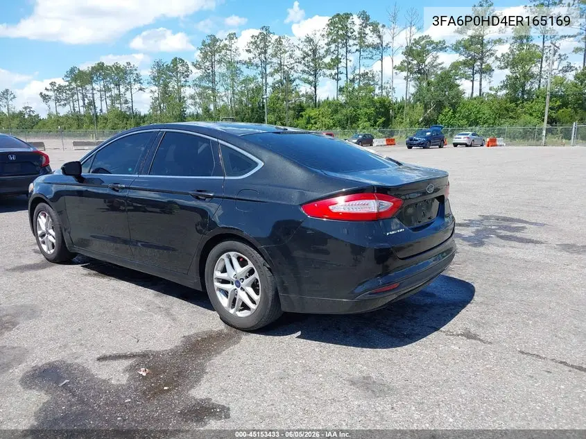 2014 Ford Fusion Se VIN: 3FA6P0HD4ER165169 Lot: 45153433