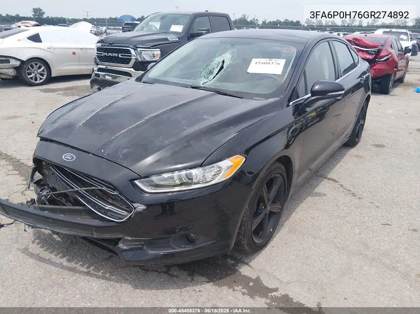2016 Ford Fusion Se VIN: 3FA6P0H76GR274892 Lot: 45408376