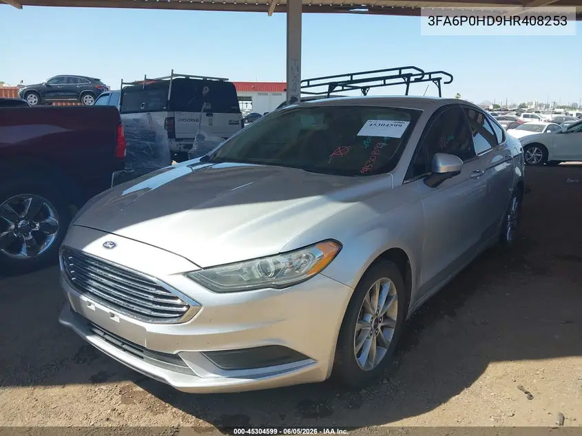2017 Ford Fusion Se VIN: 3FA6P0HD9HR408253 Lot: 45304599
