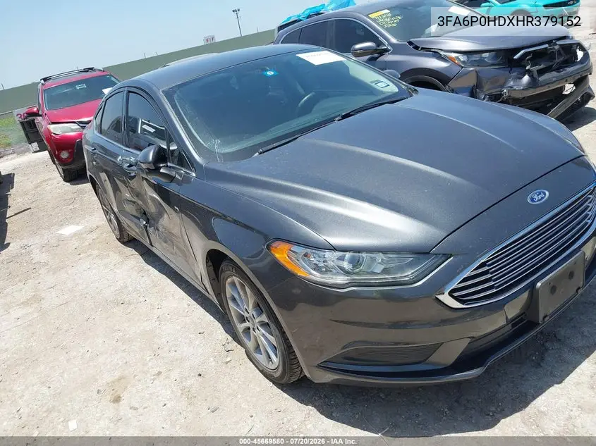 2017 Ford Fusion Se VIN: 3FA6P0HDXHR379152 Lot: 45669580