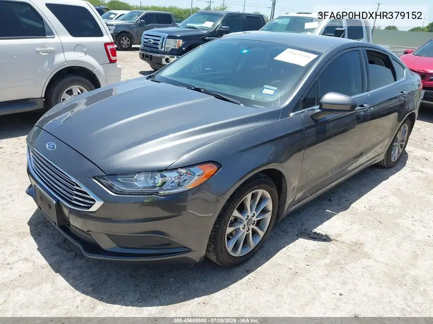 2017 Ford Fusion Se VIN: 3FA6P0HDXHR379152 Lot: 45669580