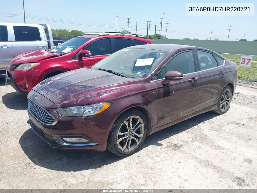 2017 Ford Fusion Se VIN: 3FA6P0HD7HR220721 Lot: 45680321