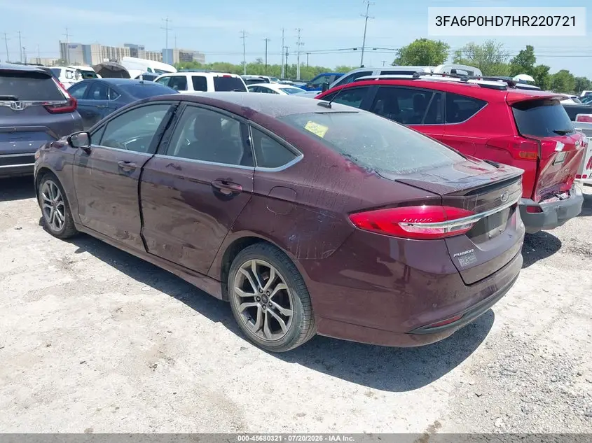 2017 Ford Fusion Se VIN: 3FA6P0HD7HR220721 Lot: 45680321