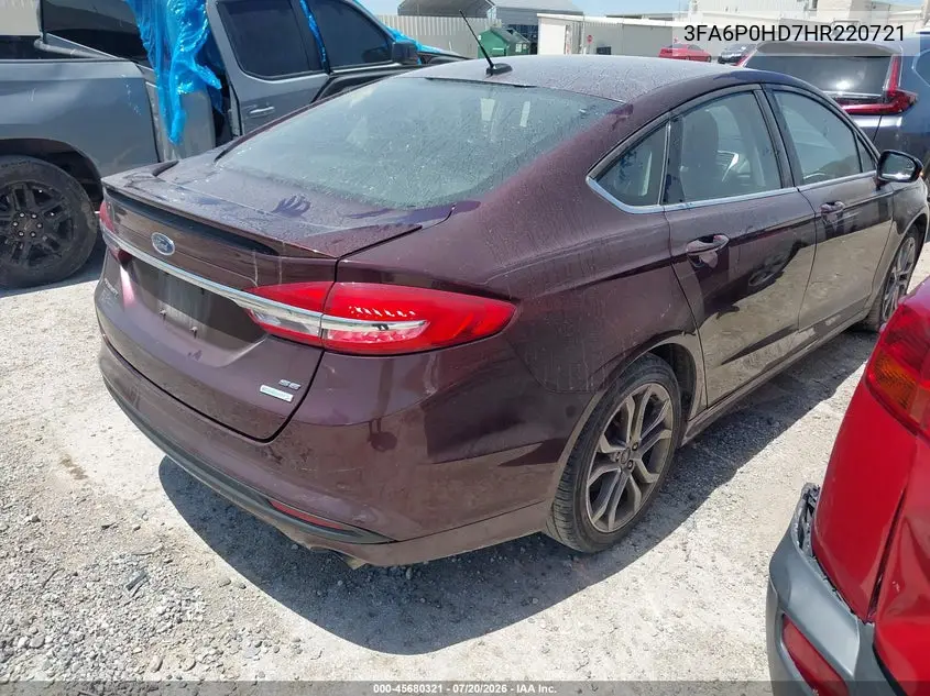 2017 Ford Fusion Se VIN: 3FA6P0HD7HR220721 Lot: 45680321