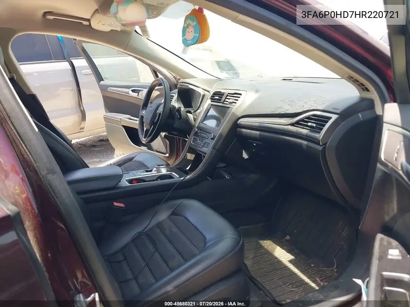 2017 Ford Fusion Se VIN: 3FA6P0HD7HR220721 Lot: 45680321