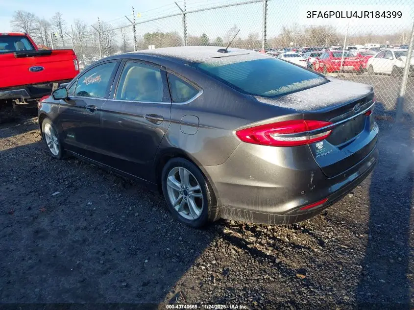 3FA6P0LU4JR184399 2018 Ford Fusion Hybrid Se