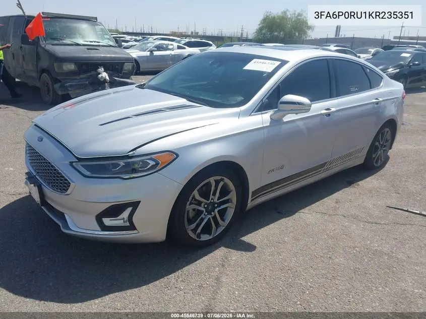 2019 Ford Fusion Hybrid Titanium VIN: 3FA6P0RU1KR235351 Lot: 45546739