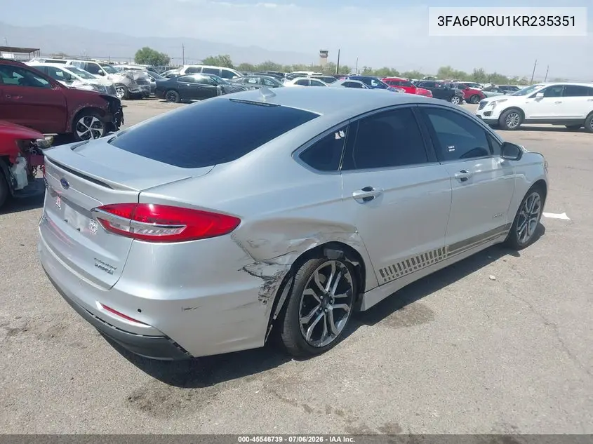 2019 Ford Fusion Hybrid Titanium VIN: 3FA6P0RU1KR235351 Lot: 45546739