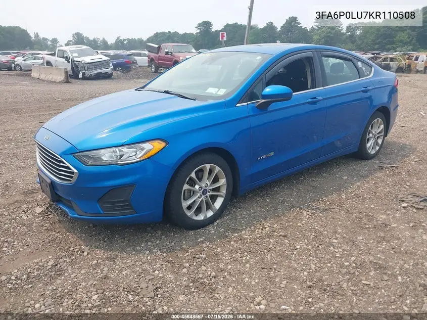 2019 Ford Fusion Hybrid Se VIN: 3FA6P0LU7KR110508 Lot: 45648567