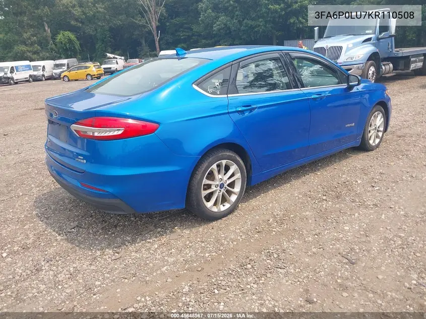2019 Ford Fusion Hybrid Se VIN: 3FA6P0LU7KR110508 Lot: 45648567