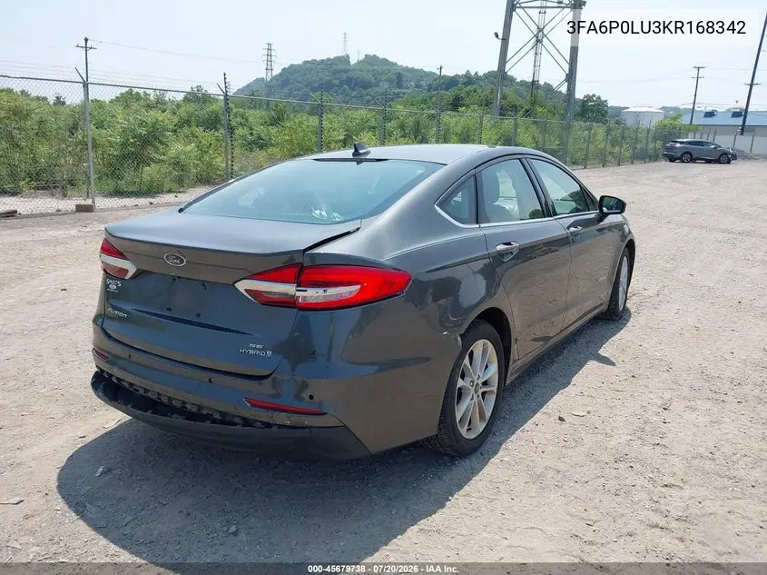 2019 Ford Fusion Hybrid Se VIN: 3FA6P0LU3KR168342 Lot: 45679738