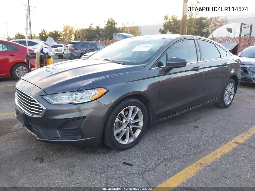 3FA6P0HD4LR114574 2020 Ford Fusion Se