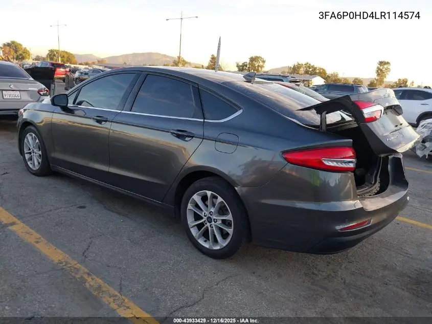 3FA6P0HD4LR114574 2020 Ford Fusion Se