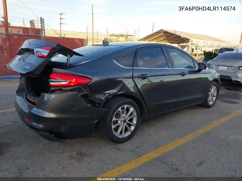 3FA6P0HD4LR114574 2020 Ford Fusion Se