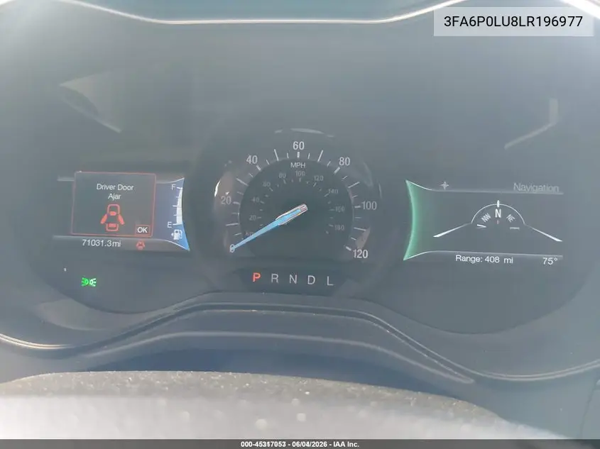 2020 Ford Fusion Hybrid Se VIN: 3FA6P0LU8LR196977 Lot: 45317053