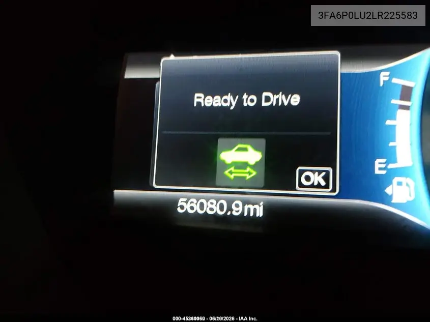 2020 Ford Fusion Hybrid Se VIN: 3FA6P0LU2LR225583 Lot: 45360060