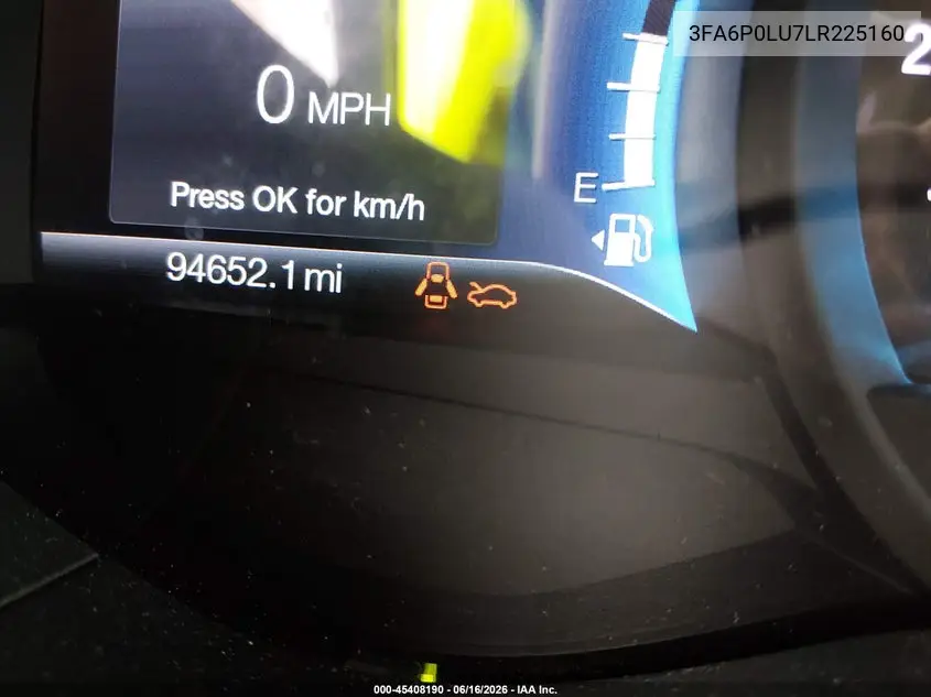 2020 Ford Fusion Hybrid Se VIN: 3FA6P0LU7LR225160 Lot: 45408190