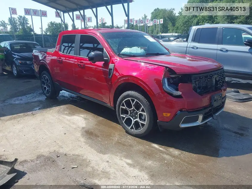 2025 Ford Maverick Lariat VIN: 3FTTW8S31SRA40513 Lot: 45595040