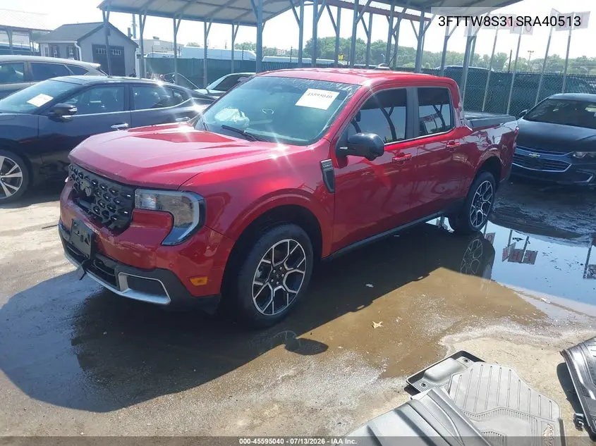 2025 Ford Maverick Lariat VIN: 3FTTW8S31SRA40513 Lot: 45595040