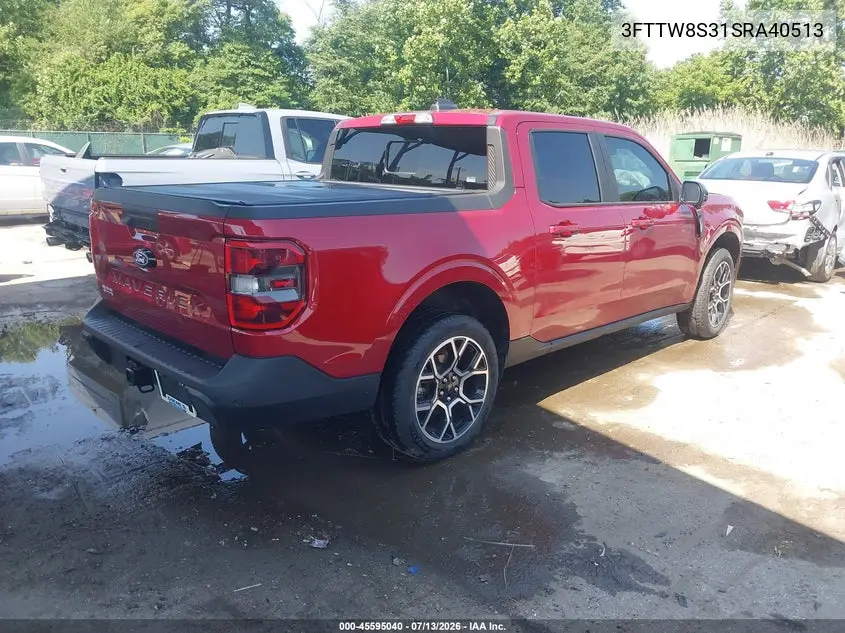 2025 Ford Maverick Lariat VIN: 3FTTW8S31SRA40513 Lot: 45595040