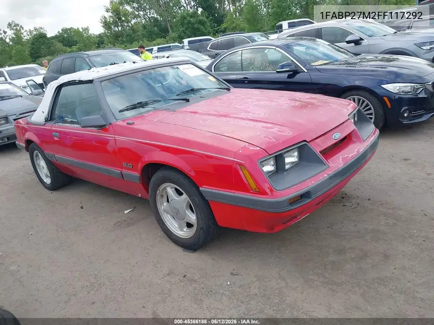 1985 Ford Mustang Lx/Gt VIN: 1FABP27M2FF117292 Lot: 45366186